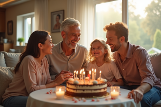 Famille heureuse célébrant leur anniversaire en intérieur