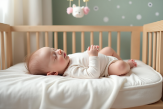 Bébé fille dormant paisiblement dans un lit moderne