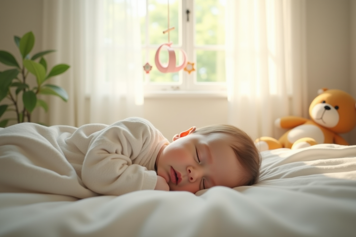 Bébé endormi dans une nurserie lumineuse et chaleureuse