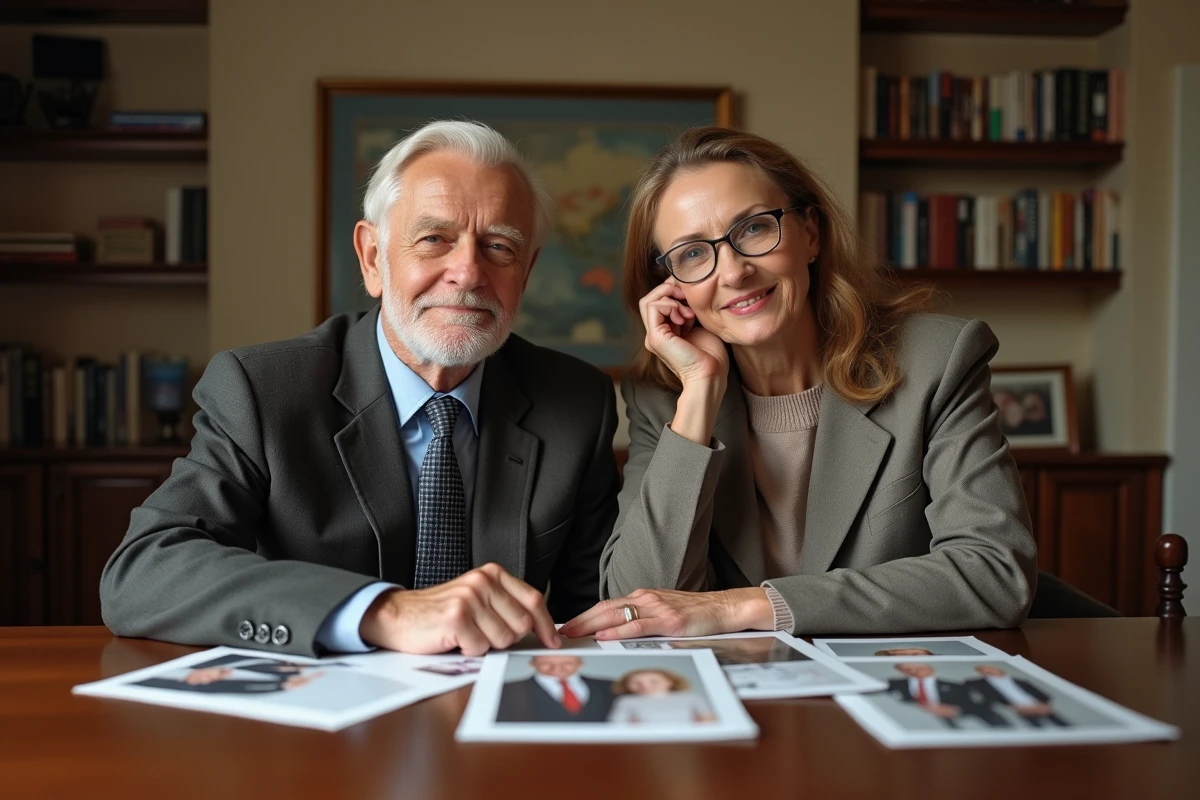 Couple senior en discussion dans un salon chaleureux