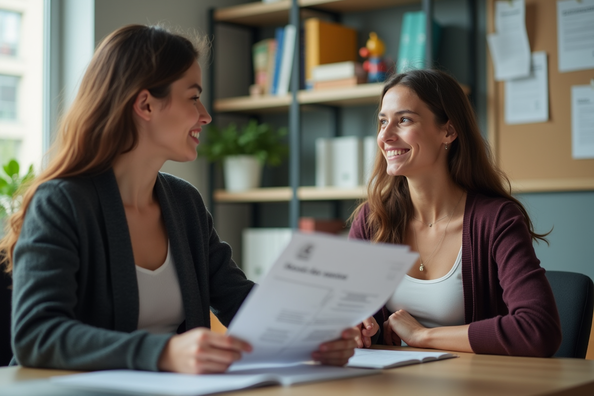 Une responsable scolaire discute avec une élève au bureau
