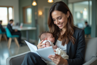 Femme d affaires avec bébé dans un bureau moderne