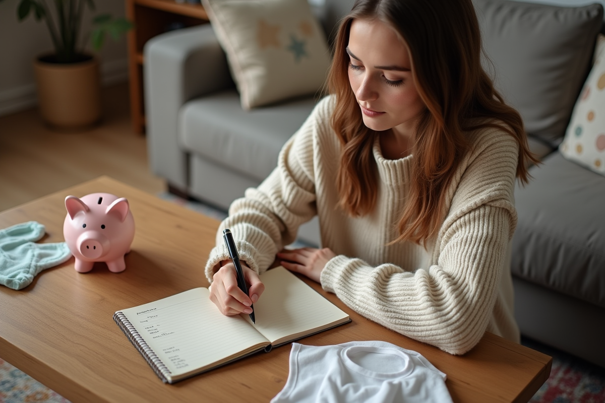 Femme écrivant dans un carnet de budget familial