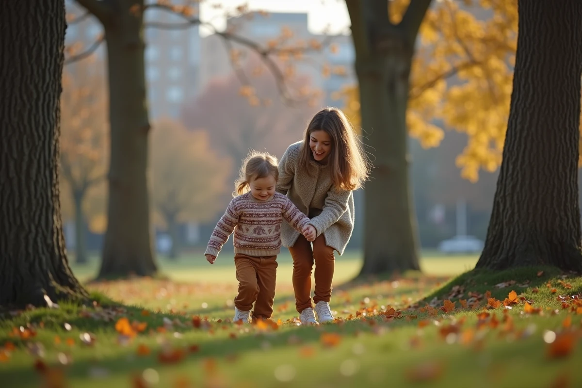Fille de 7 ans joue à cache-cache dans un parc urbain