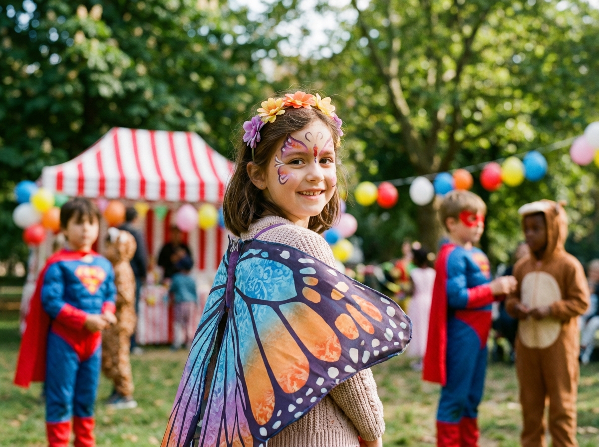 Jeune fille en costume de papillon lors d
