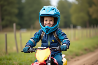Jeune garçon souriant sur un vélo motocross Piwi