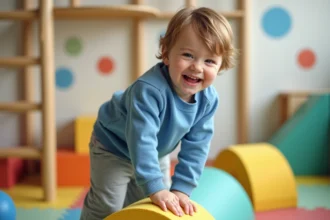 Enfants explorant un parcours de motricité coloré et ludique