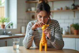 Sophie la girafe avec des moisissures visibles sur sa surface