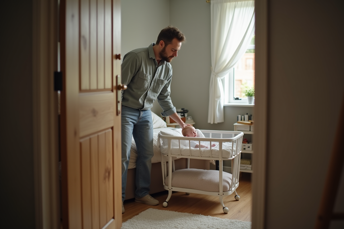 Père attentif veillant sur son bébé dans la chambre
