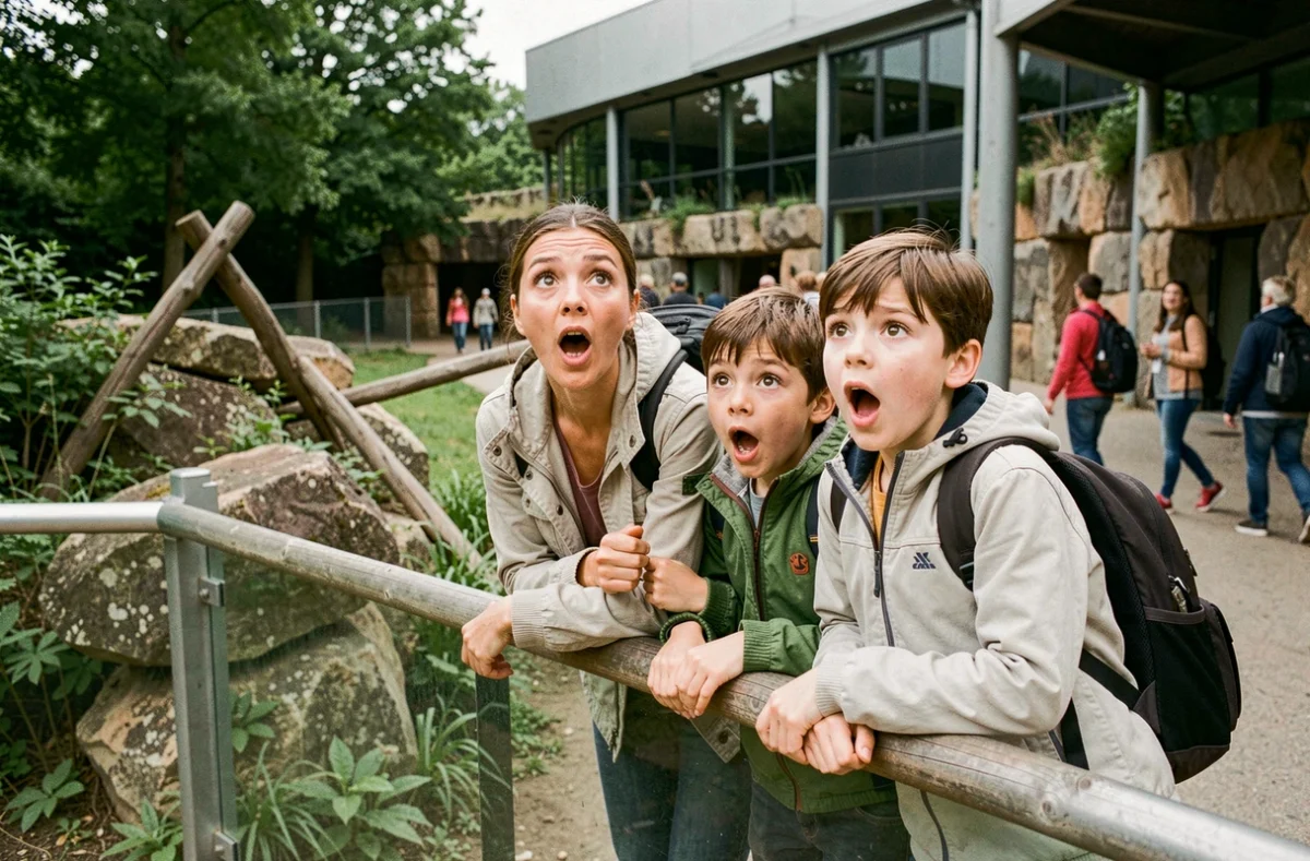Une mère et ses deux enfants émerveillés devant un enclos au Parc Zoologique de Paris
