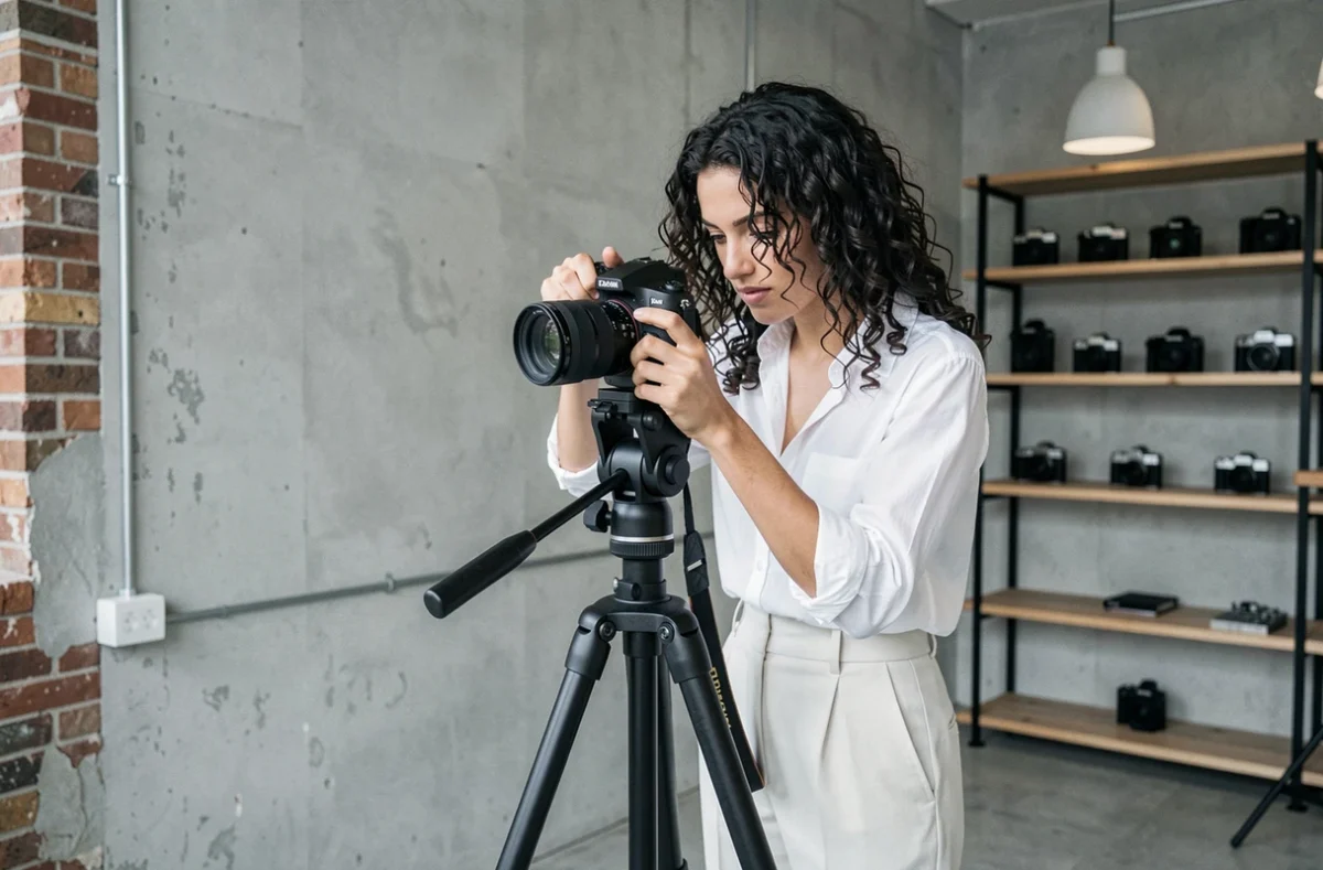 Photographe bordelaise préparant son studio pour une séance professionnelle à Bordeaux